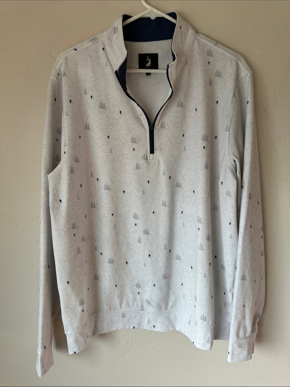 Men's Light Gray Quarter-Zip Sweater with Subtle Navy Trim